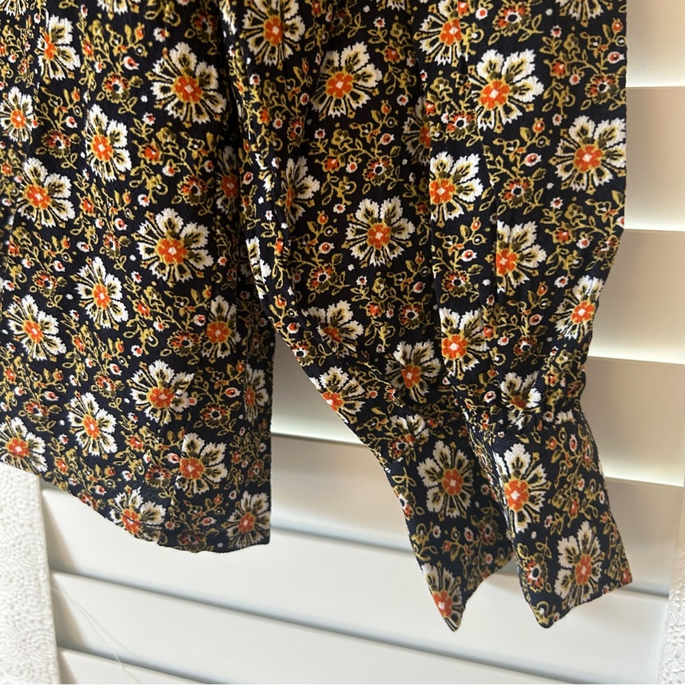 LOFT Top Floral Long Sleeve Brown XS - Picture 3 of 6